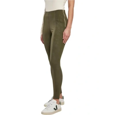 Image of Urban Classics Women&#039;s Ladies Washed Faux Leather Pants Trousers, Olive, M