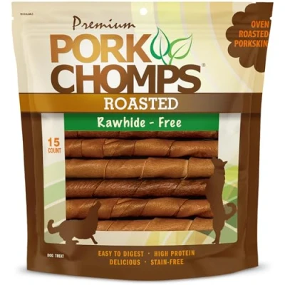 Image of Pork Chomps Roasted Skin Dog Chews, 6 inch Twists, 15 Count