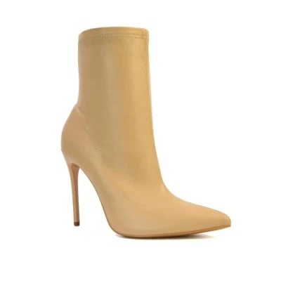 Image of ESSEX GLAM Womens Ankle Boots Ladies Stiletto High Heel Pointed Toe Stretch Nude Synthetic Party Booties Size 5