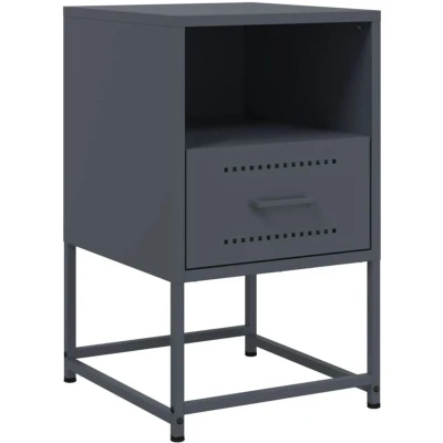 Image of vidaXL Bedside Cabinet Nightstand/Side Table Anthracite Steel Industrial Style for Bedroom &amp; Living Room 36x39x60.5 cm