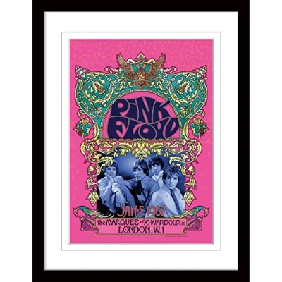 Image of Pyramid International Pink Floyd Poster Framed Print Concert Collector&#039;s Edition (&#039;67 Gig with White Border Design) 30x40cm Frame Official Merchandise,Multicolour,16 x 12 inches