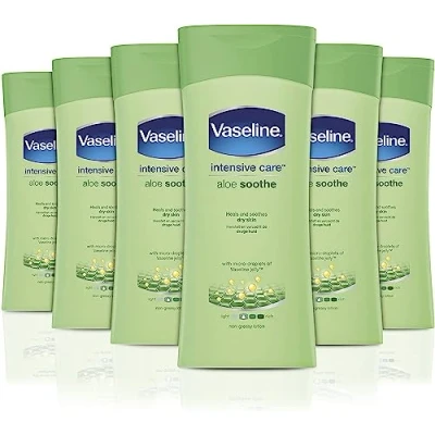 Image of Vaseline Intensive Care Aloe Soothe heals and refreshes skin Body Lotion for dry 6 x 200 ml