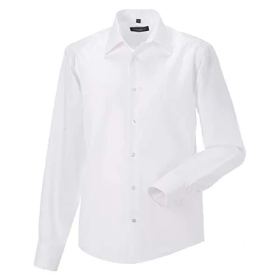 Image of Russell Athletic Collection Mens Long Sleeve Tailored Ultimate Non Iron Shirt (White) Cotton Size 15 inch