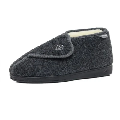 Image of DUNLOP Men&#039;s Touch Fastening Adjustable Comfort Slippers Sizes 6 12 (Charcoal Felt, UK Footwear Size System, Adult, Men, Numeric, Medium, 10)