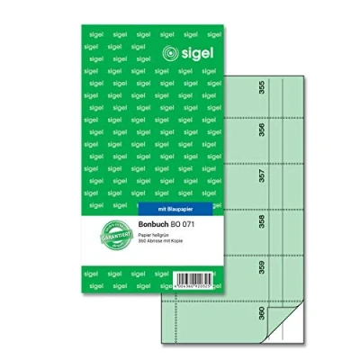 Image of SIGEL BO071 Voucher Book 360 Tear Off Green 10.5 x 20 cm 2 60 Sheets
