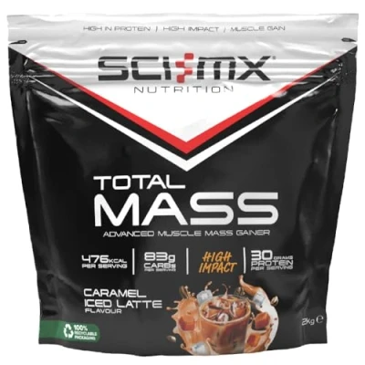 Image of SCI MX Total Mass Advanced Muscle Gainer Protein Powder Growth &amp; Weight Gain Caramel Iced Latte 32g + 477 Calories per Serving 2kg