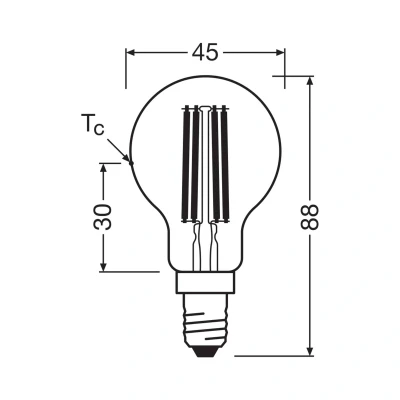 Image of Osram Energy Class LED lamp in klassischer Miniballform, 2.2 W/470 lm, EEK A, kaltweißes Licht (4000 K), CRI 80, aus klarfarbenem bleifreiem Glas, E14 Sockel, IP20, 45 mm Durchmesser.