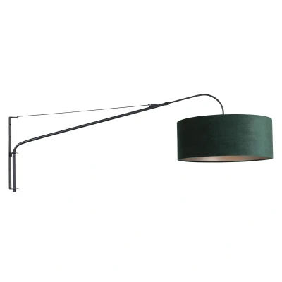 Image of Elegant Classy Wall Lamp with Shade Matt Black, Velvet Green