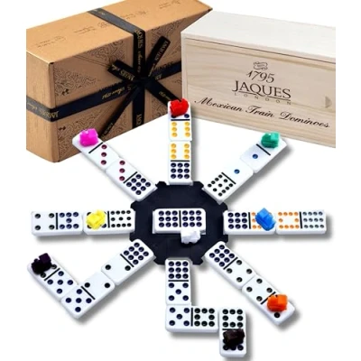 Image of Jaques of London Mexican Train Dominoes Game Set For Children &amp; Adults Family Domino Games Since 1795