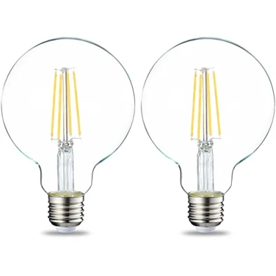 Image of Amazon Basics LED E27 Edison Screw Globe G93 Bulb, 7W (Equivalent to 60W), Clear Filament, Non Dimmable, 2 Count (Pack of 1), Warm White