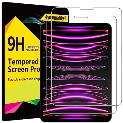 Image of 4youquality [2 Pack Screen Protector for iPad Pro 11 Inch All Models &amp; Air 5/4 (10.9 2022/2020), Tempered Glass Film, Anti Scratch, Impact Resistant, Face ID Compatible