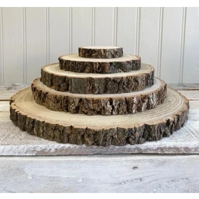 Image of Log Slice Cakestand 26 30cm Wooden Rustic Slab Wedding Birthday Display Board Serving Platter Table Centerpiece
