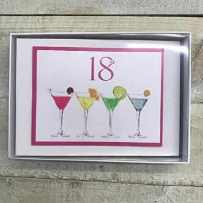 Image of 18TH Birthday. Special Occasion. Tiny Photo Album. NEON Cocktail Glasses Design. Hand Finished by WHITE COTTON CARDS (NC18T)