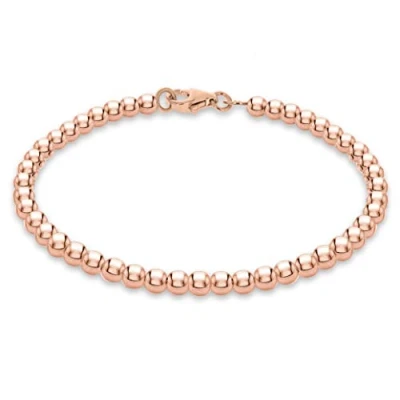 Image of Tuscany Silver Women&#039;s Sterling Rose Gold Plated 4mm Ball Bracelet 19cm/7.5&#039;