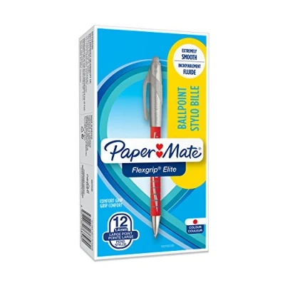 Image of Paper Mate Flexgrip Elite Retractable Ball Pen Medium Tip Red (Pack of 12)