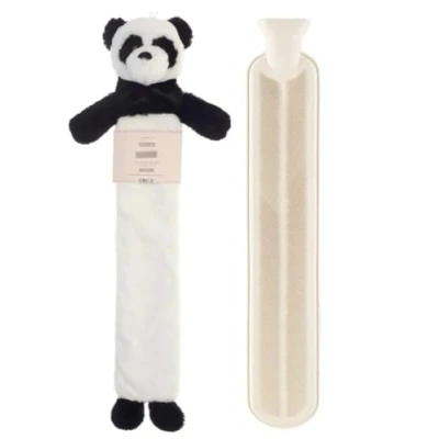 Image of Hot Water Bottle Long with Cover 2 Litre Fluffy Faux Fur Fleece Durable Winter Warm Natural Rubber Pain Relief Therapy Waist &amp; Neck Adults and Kids (Panda)