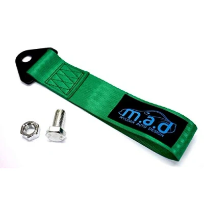 Image of GREEN M.A.D 280MM TOW STRAP LOOP RECOVERY HOOK TRACK DAY RACE CAR