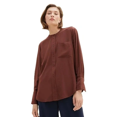 Image of TOM TAILOR Women&#039;s 1037888 Basic Blouse with Chest Pocket, 32404 raisin Melange, 16
