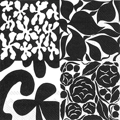 Image of Marimekko RUUDUT Black Floral Patterns IHR Lunch Paper Napkins 20 in Pack 3 ply 33 cm Square
