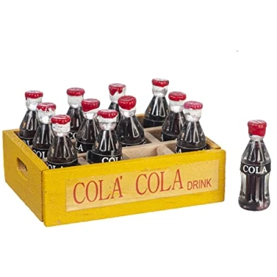 Image of Melody Jane Dolls House Cola Bottles in Yellow Tray Crate Miniature Shop Store Accessory