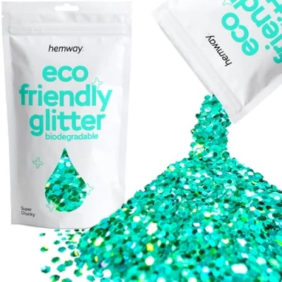 Image of Biodegradable Glitter Turquoise Blue Holographic Eco Friendly Plant Based Bio Super Chunky for Face Body Hair Craft Resin Festival Makeup Eyeshadow 100g / 3.5oz