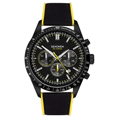 Image of Sekonda Velocity Men’s 45mm Quartz Watch in Black with Analogue Display, and Canvas Strap 30018