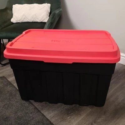 Image of 140L Black and Red Tuff Stackable Storage Box with Lid Carry Handles