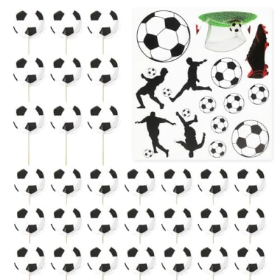 Image of 30 Pieces of Football Inserts, 1 Set Cake Decorations, Baking Dessert Birthday Inserts for Sports Boys, Theme Topper