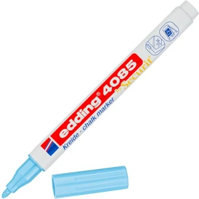 Image of edding 4085 chalk marker pastel blue 10 pens round tip 1 2 mm fine tipped wet wipe pen for chalkboards, windows, glass, mirrors liquid opaque coverage