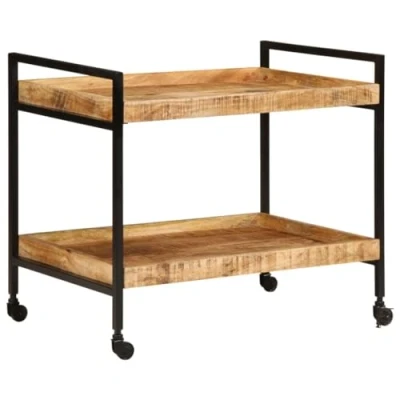 Image of vidaXL Kitchen Trolley 80x55x70 cm Solid Rough Mango Wood/Iron Mobile Storage Cart for Kitchen, Living Room, Bathroom, Study