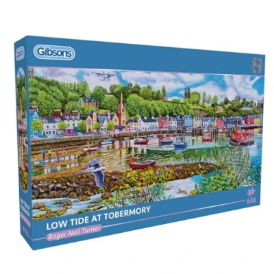 Image of Low Tide at Tobermory 636 Piece Jigsaw Puzzle Panoramic Seaside Sustainable for Adults Premium 100% Recycled Board Great Gift Gibsons Games