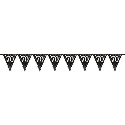 Image of Amscan International 9901708 4 m x 20 cm Gold Celebration 70th Plastic Pennant Bunting