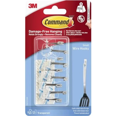 Image of Command Clear Wire Hanger Hook, Value Pack of 9 Hooks and 12 Adhesive Strips, Transparent Damage Free Hanging Holds up to 225 gm