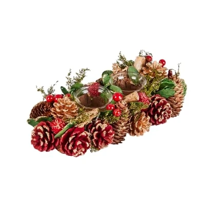 Image of Smart Garden Three Kings Duet Candle Holder Pinecones and Berries 30cm Christmas Table Décor Festive Xmas Decoration