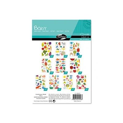 Image of Maildor Ref AE056O Baby Stickers (Pack of 20 Sheets) 21 x 14.8cm Mixed Designs 304 Total, Brightly Coloured, Suitable for Children Aged 2+