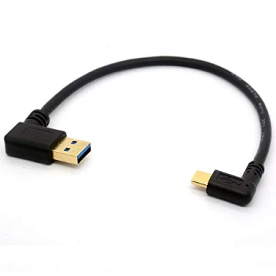 Image of HUHANGGod Gold Plated Angled USB C Cable Extension 90 Degree Type to 2.0 Right Angle Male Converter Data Sync Adapter cord (USB 3.0 Right)