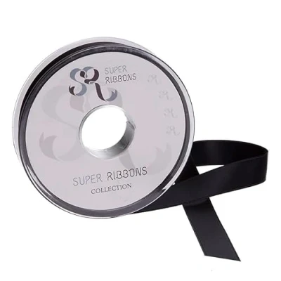 Image of SR SUPER RIBBONS®™ Full Reel 15mm Double Faced Satin Ribbon, 20 Metres on Black