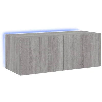 Image of vidaXL TV Wall Cabinet with LED Lights Grey Sonoma 80x35x31 cm