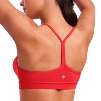 Image of CRZ Yoga Women&#039;s Butterluxe Padded Sports Bra Low Impact Y Back Strappy Racerback Spaghetti Straps Gym Bras Deep Red XS