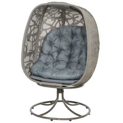 Image of Outsunny Swivel Egg Chair with Cushions, Foldable Basket Seat and Metal Frame, Indoor Outdoor Lounge for Balcony, Patio Living Room, Grey
