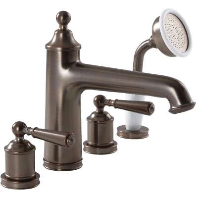 Image of Charleston Traditional Four Tap Hole Bath Shower Mixer with Hand Handset Oil Rubbed Bronze Milano