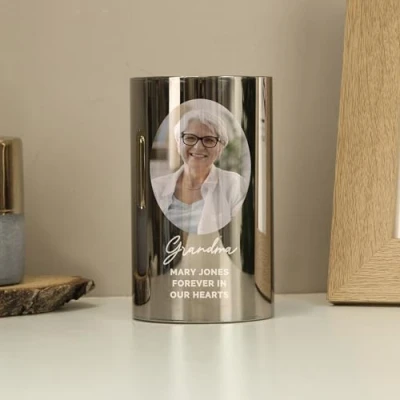 Image of Custom Personalised Photo Upload Smoked Glass LED Candle Memorial, Christmas, Birthday, Mother&#039;s Day