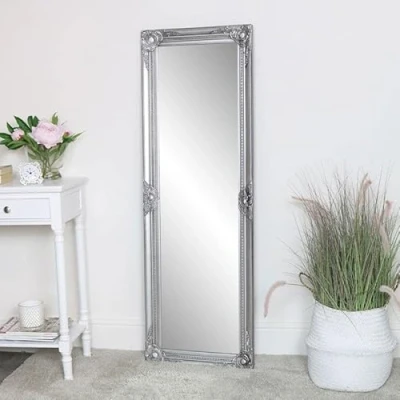 Image of Melody Maison Tall Silver Ornate Bevelled Mirror 47cm x 142cm