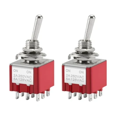 Image of Heschen Miniature Toggle Switch MTS 302 ON 3PDT 9 Pin, 2A 250V, 6A 125V, Pack of 2