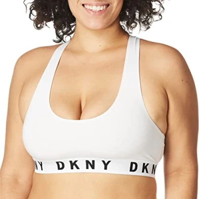 Image of DKNY Women&#039;s Cozy Boyfriend Racerback Bralette Bra, White/Black, L