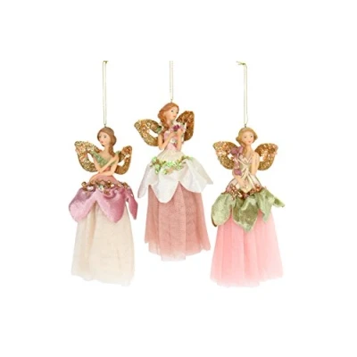 Image of Gisela Graham Resin and Gold Fabric Dress Decoration Pastel Angels with Wings Set of 3