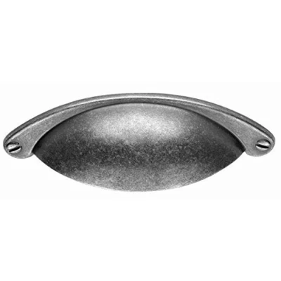 Image of Traditional Half Moon Shaker Cup Pull Kitchen/Cabinet Handle with Faux Screws 64mm Hole Centres Pewter Finish