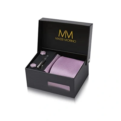 Image of Massi Morino Tie and Pocket Square Set Men incl. Cufflinks, Pin Gift Box Men&#039;s purple for Wedding