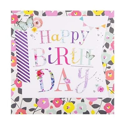 Image of Hallmark General Birthday Card Contemporary Floral And Text Design