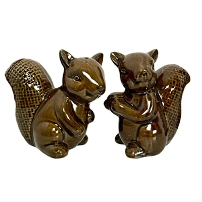 Image of Squirrel Salt and Pepper Set Stoneware Reactive Glaze Animal Kitchen Shakers 2pc